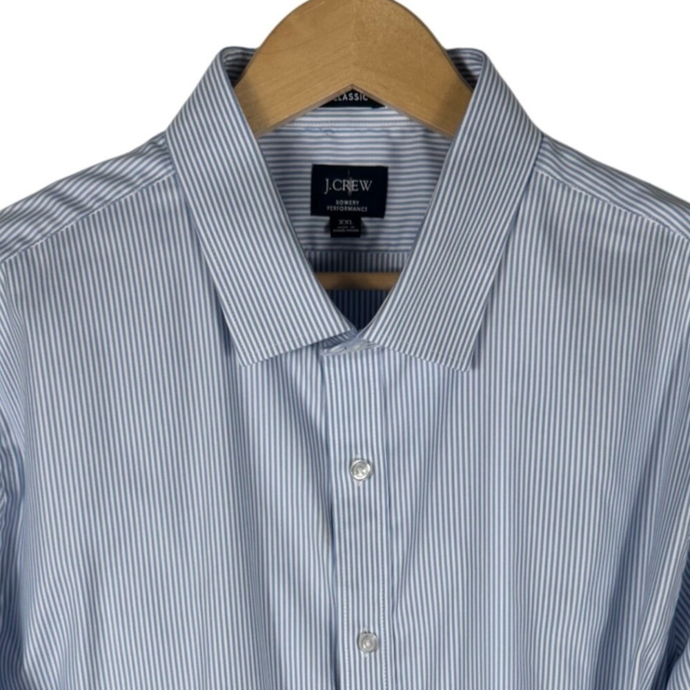 J.Crew Shirt Mens‎ XXL Bowery Performance Blue Striped Classic Fit Spread Collar